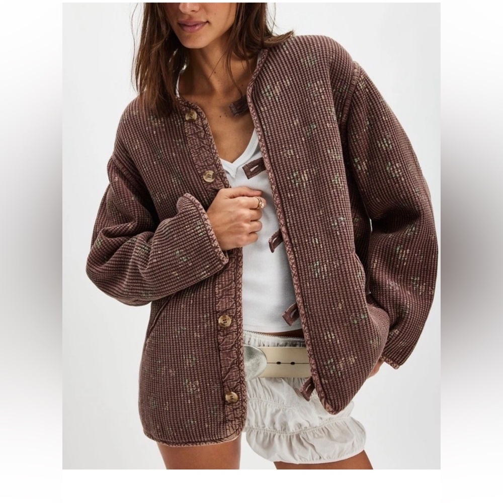 Free People One Dana Liner Oversize Reversible Jacket Color Brown Combo SZ S NWT